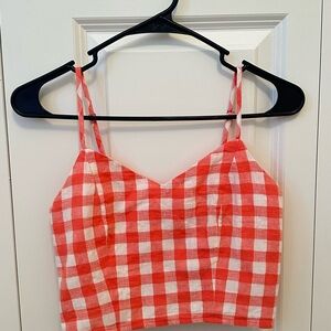 Orange and White Checkered Crop Top